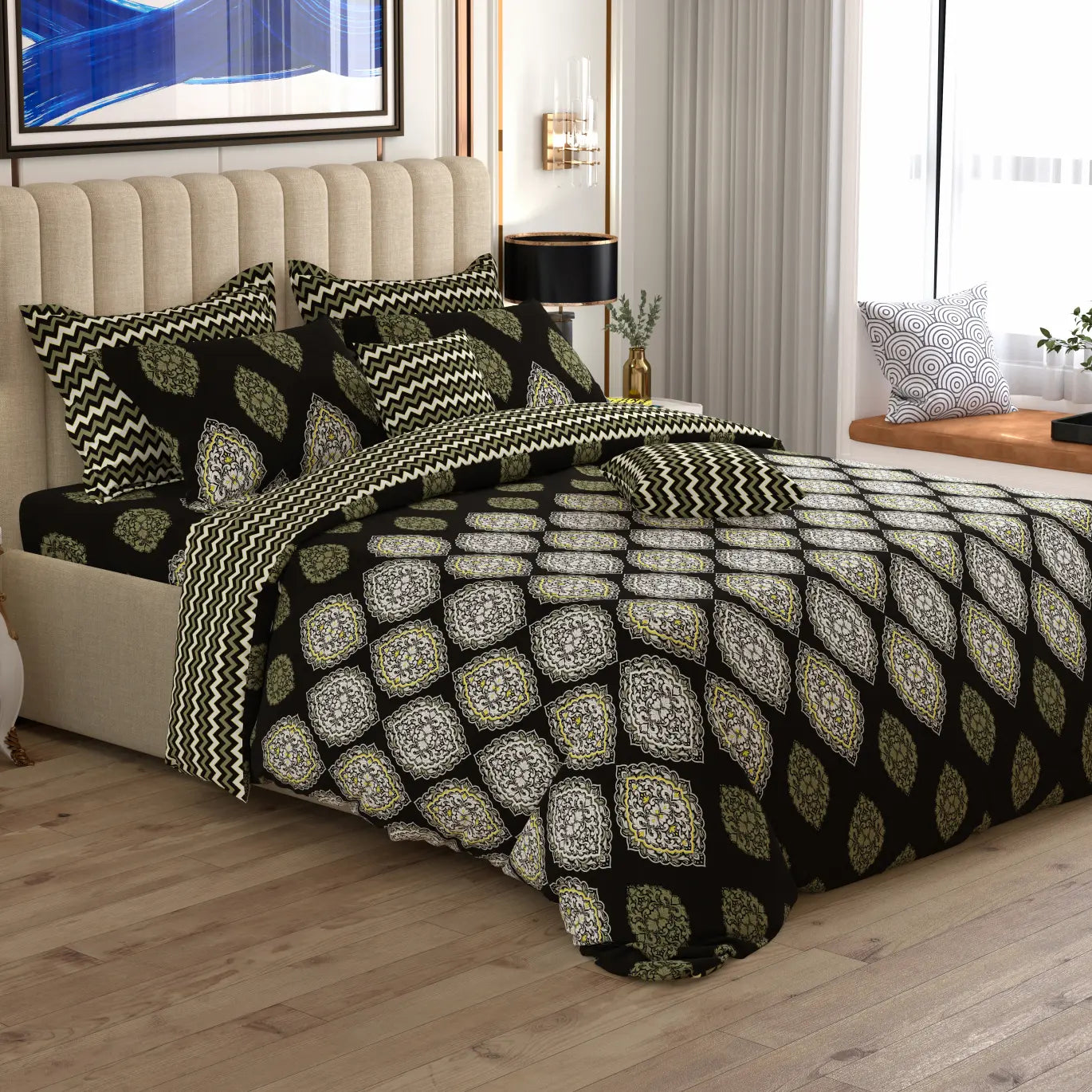 Xara 8 pcs king reversible quilt cover set bedsheet 8892-93