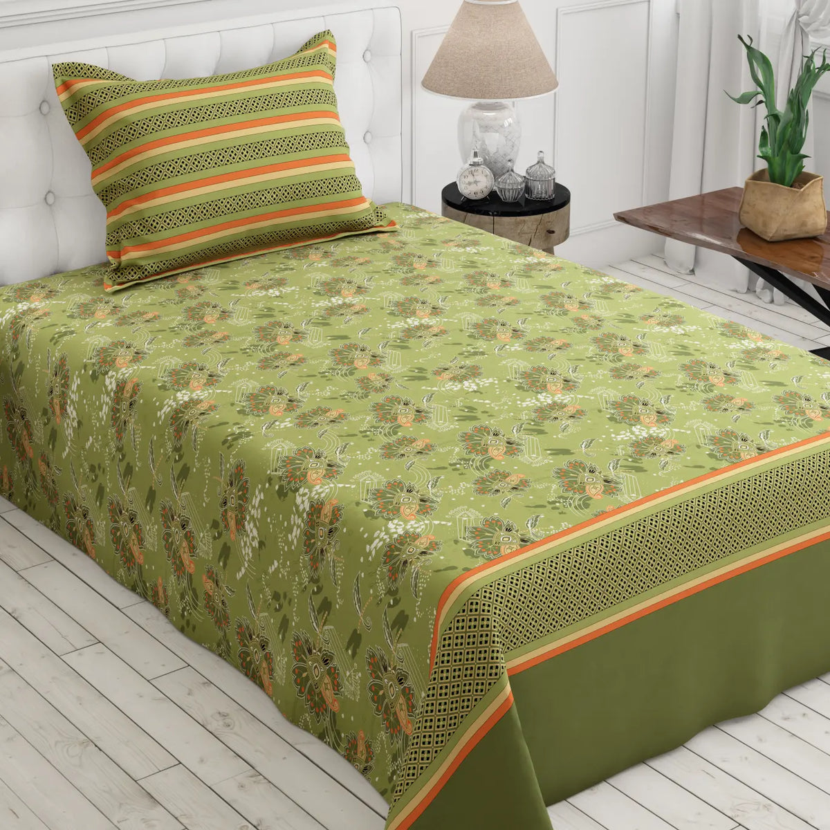 GREEN OVERLAY XARA BED SHEET SET