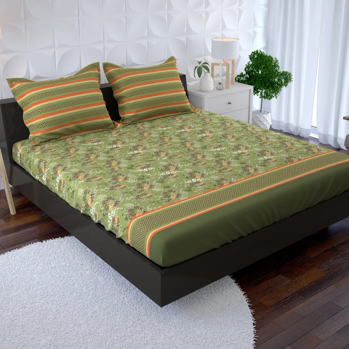 GREEN OVERLAY Xara Fitted Bed Sheet Set
