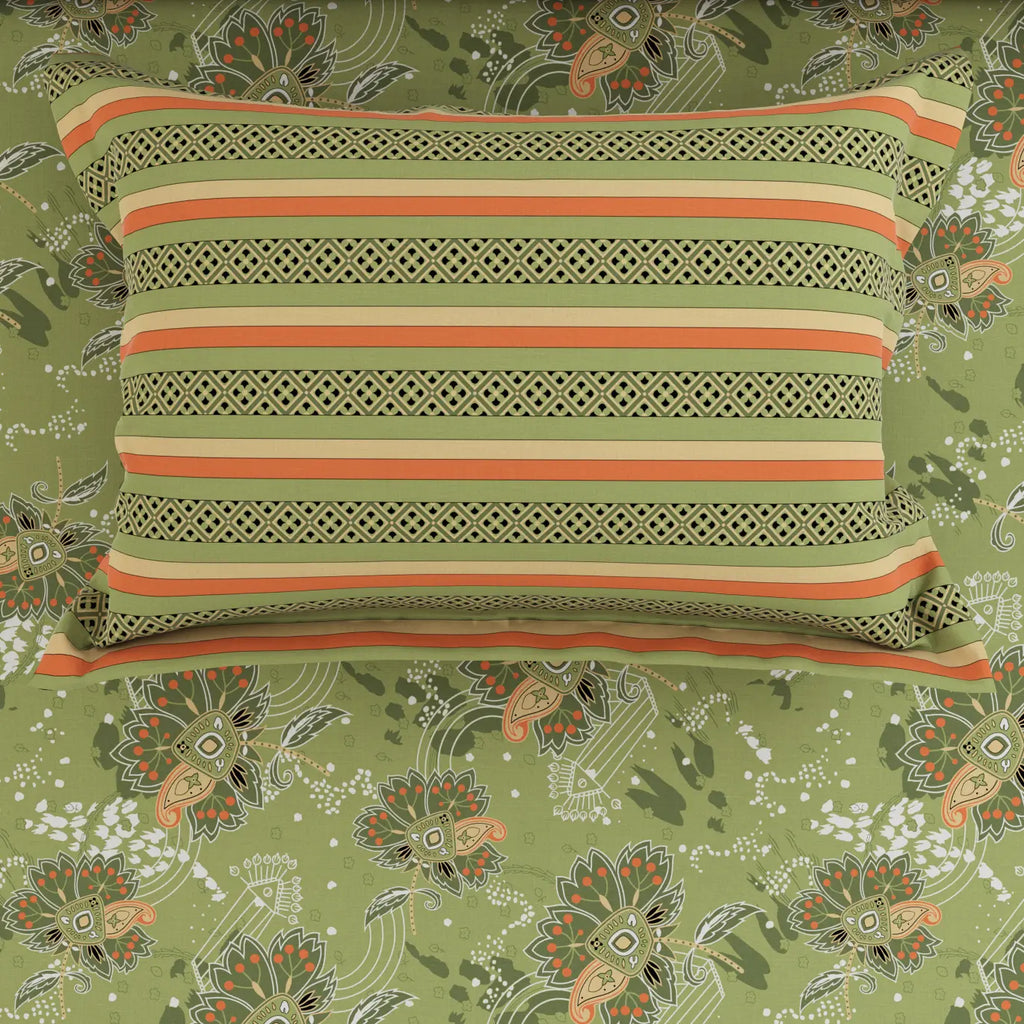 GREEN OVERLAY XARA BED SHEET SET