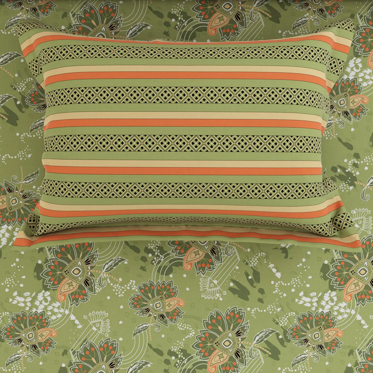 GREEN OVERLAY XARA BED SHEET SET