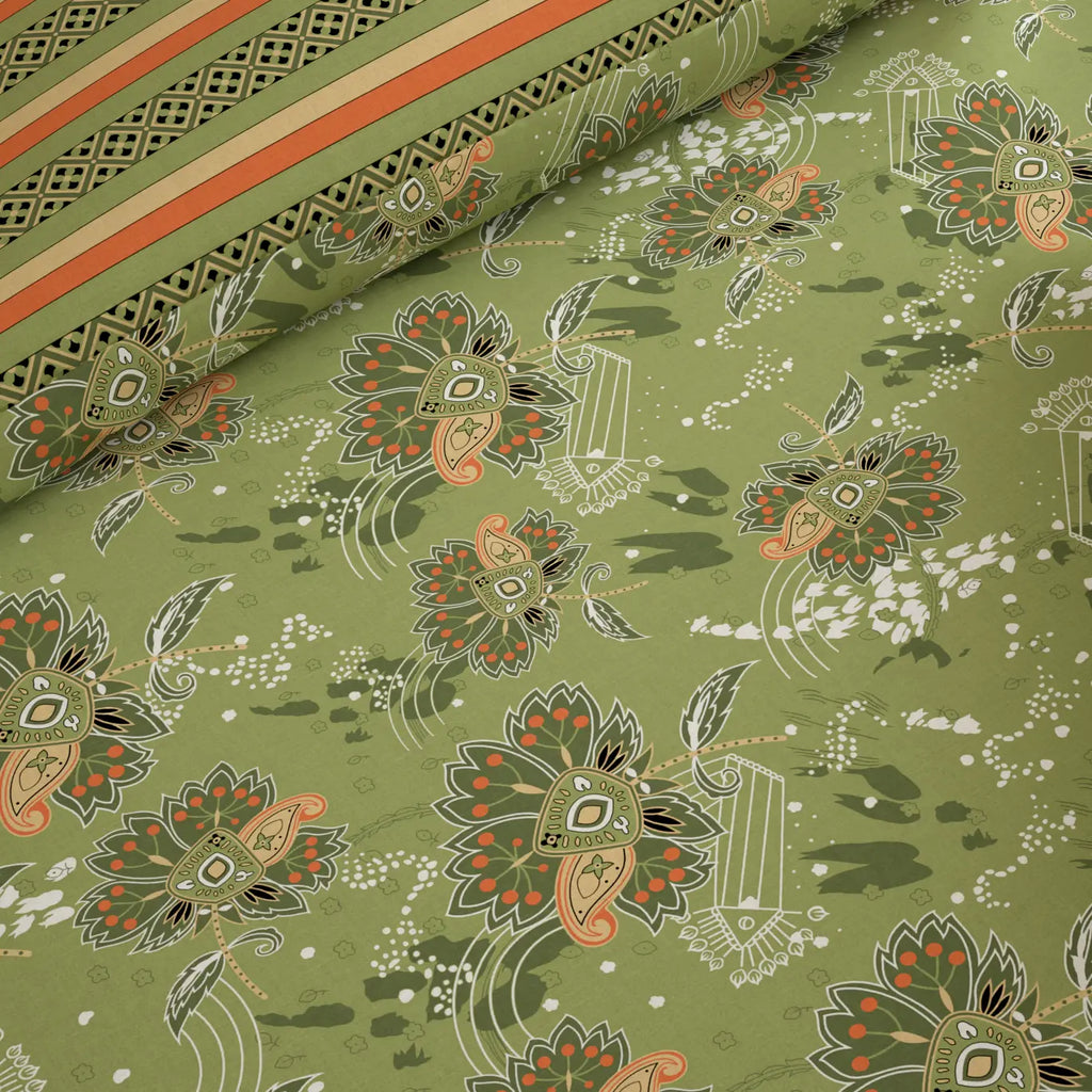 GREEN OVERLAY Xara 8 Pcs King Reversible Quilt Cover Set Bedsheet