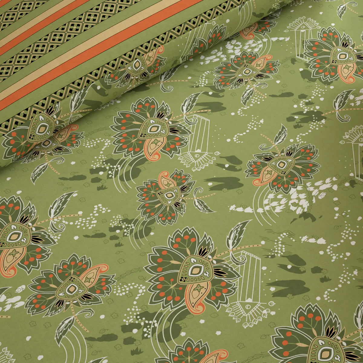 GREEN OVERLAY Xara 8 Pcs King Reversible Quilt Cover Set Bedsheet