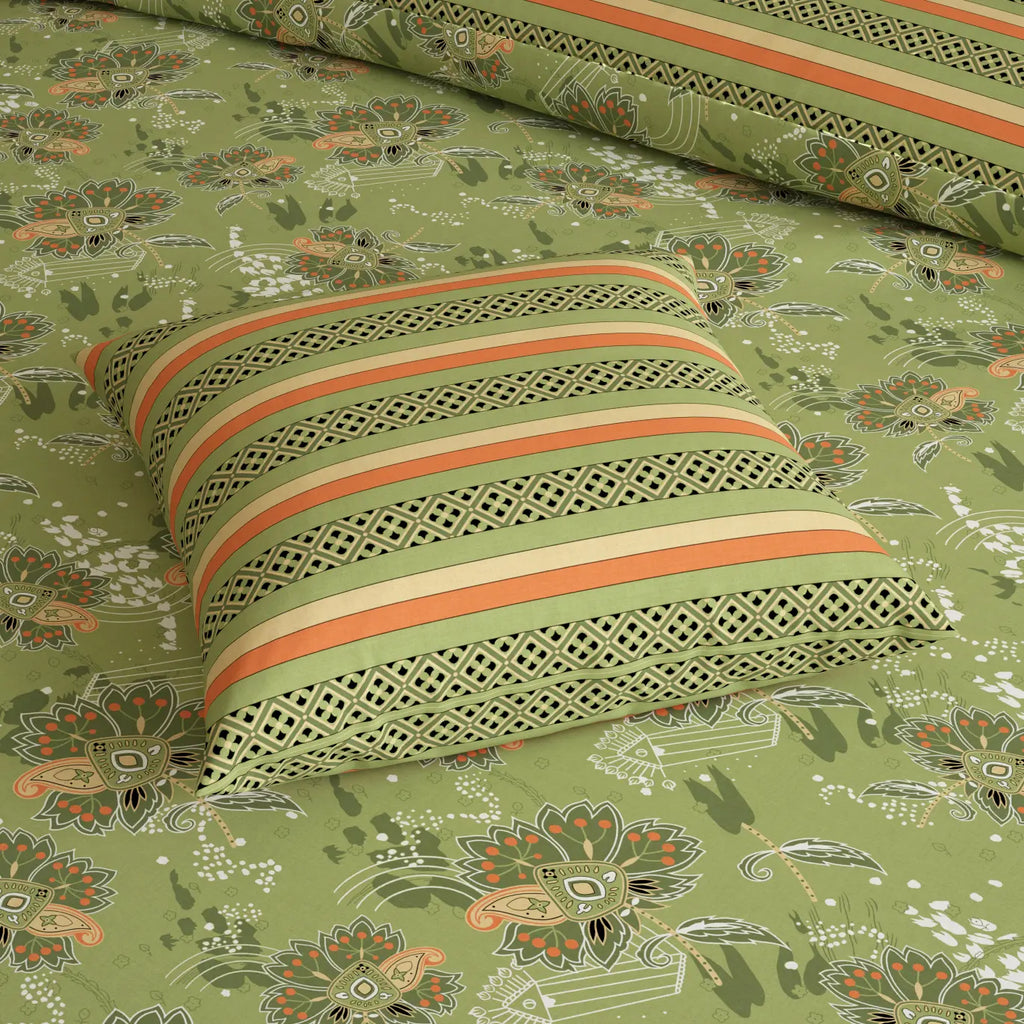 GREEN OVERLAY Xara 8 Pcs King Reversible Quilt Cover Set Bedsheet