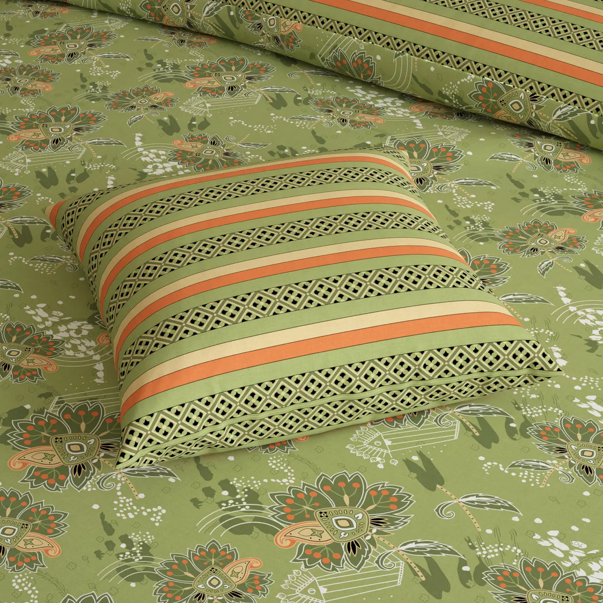 GREEN OVERLAY Xara 8 Pcs King Reversible Quilt Cover Set Bedsheet