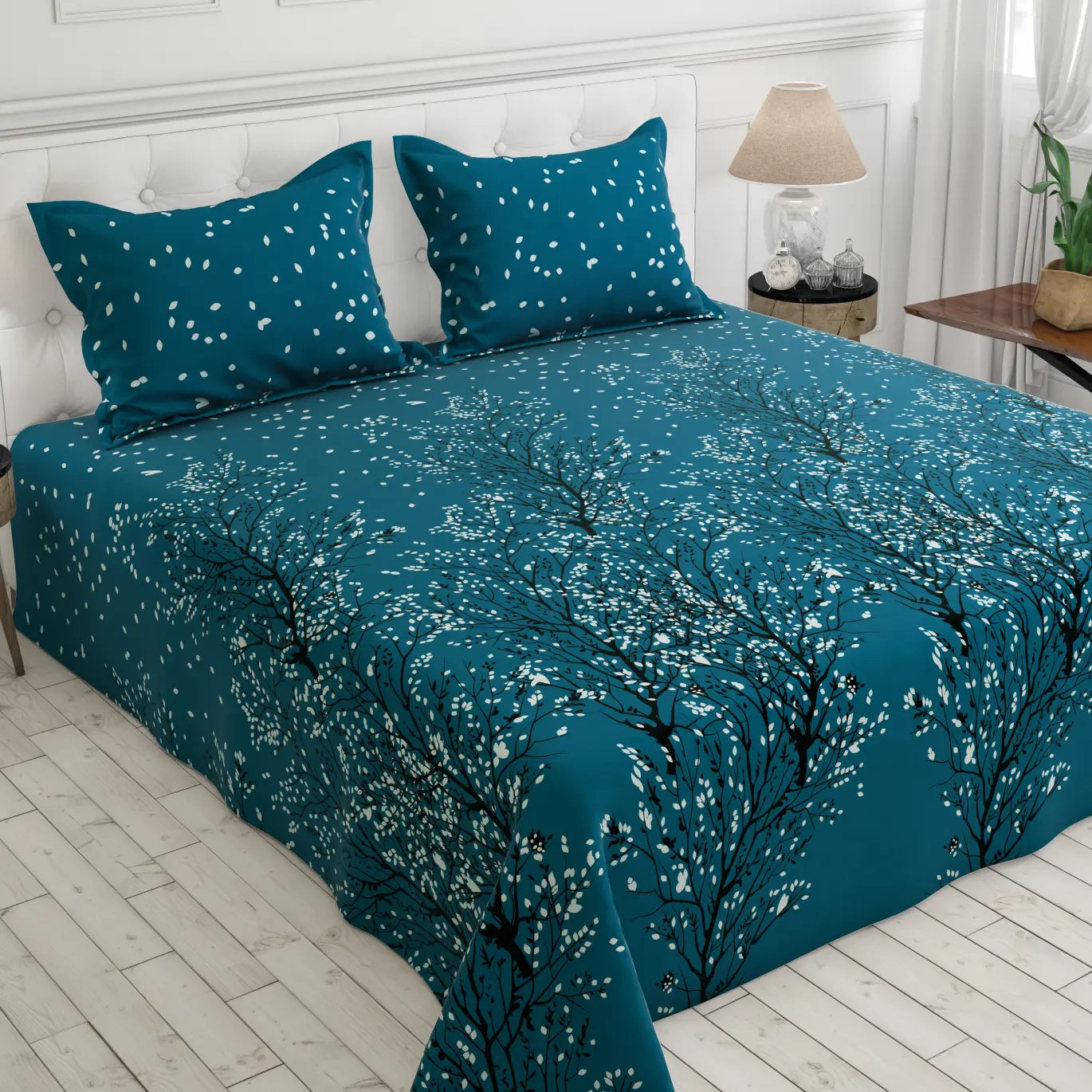 Sateen Bed Sheet Set - 8955  (Blue)