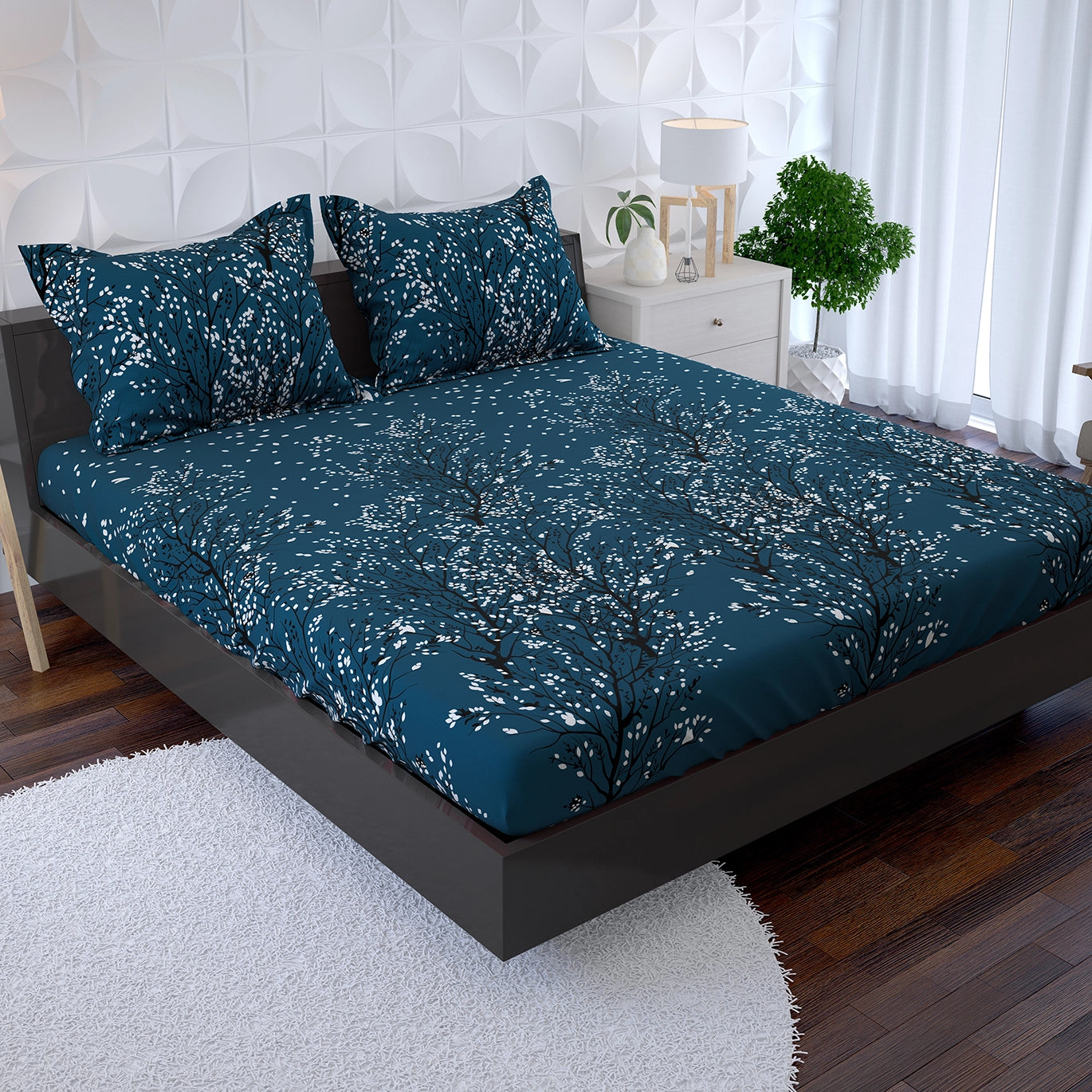 Sateen Fitted Bed Sheet Set 8955 Blue