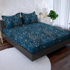 Sateen Fitted Bed Sheet Set 8955 Blue