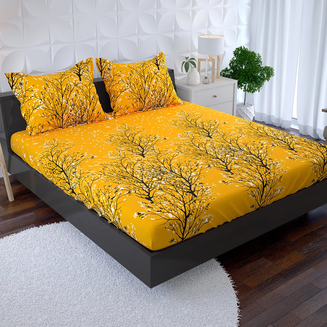 Sateen Fitted Bed Sheet Set 8955 Yellow