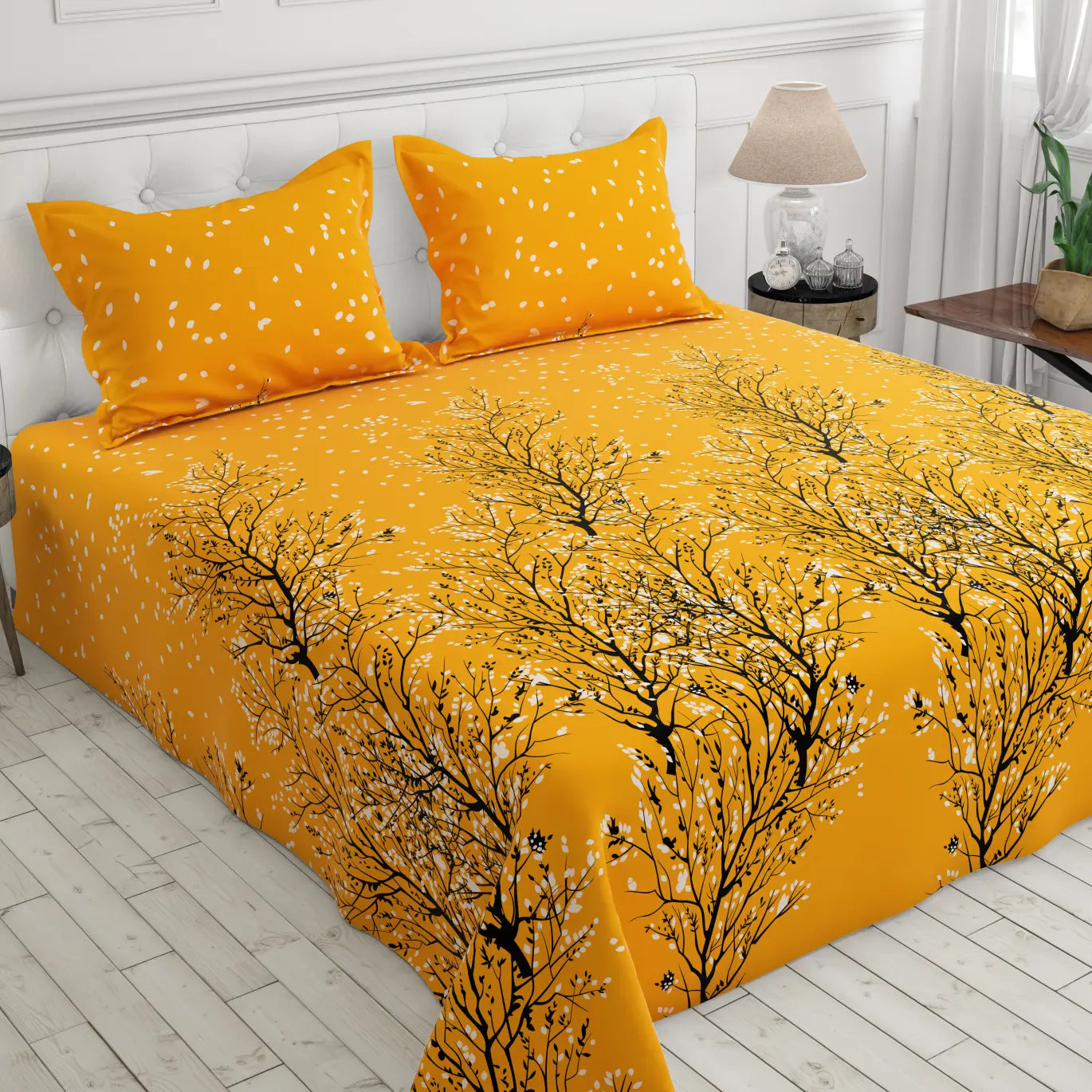 Sateen Bed Sheet Set - 8955  (Yellow)