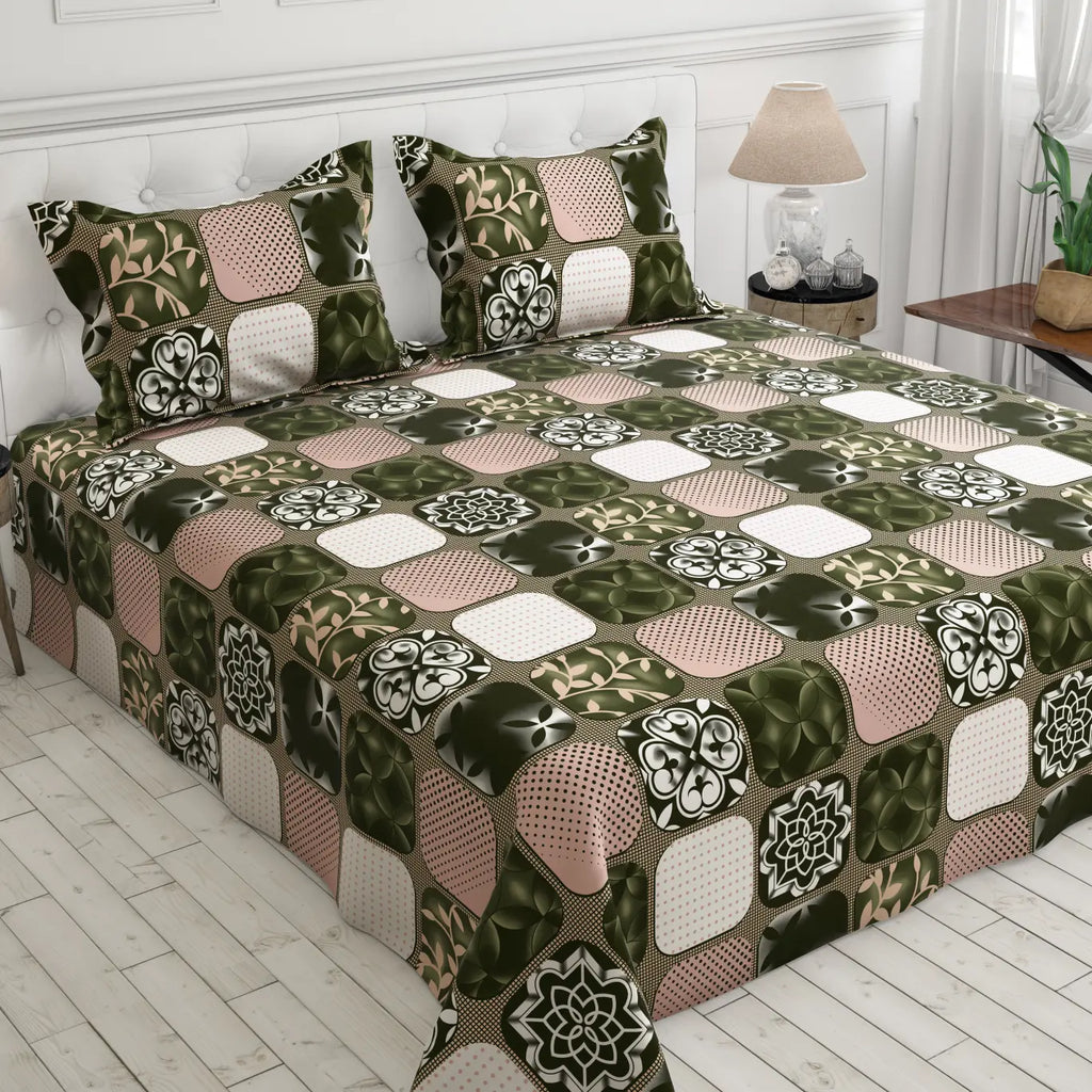 PATCHWORK GREEN SATEEN BED SHEET SET