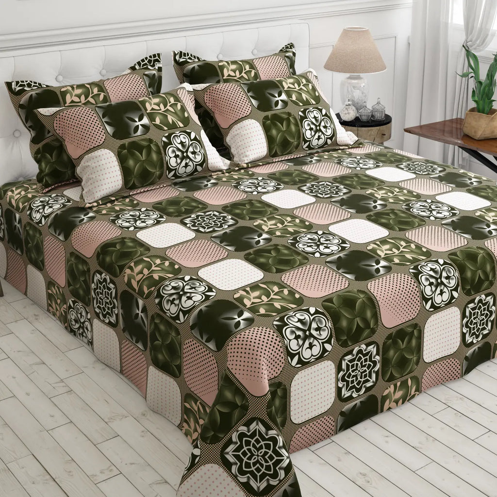 PATCHWORK GREEN SATEEN BED SHEET SET