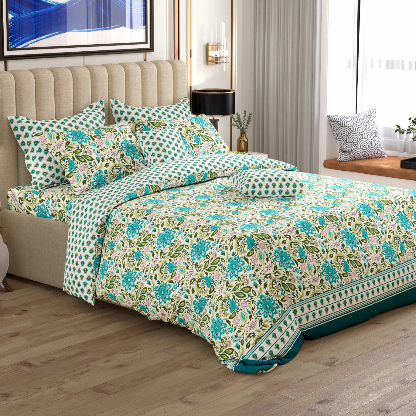 Xara 8 pcs king reversible quilt cover set bedsheet 8974-75