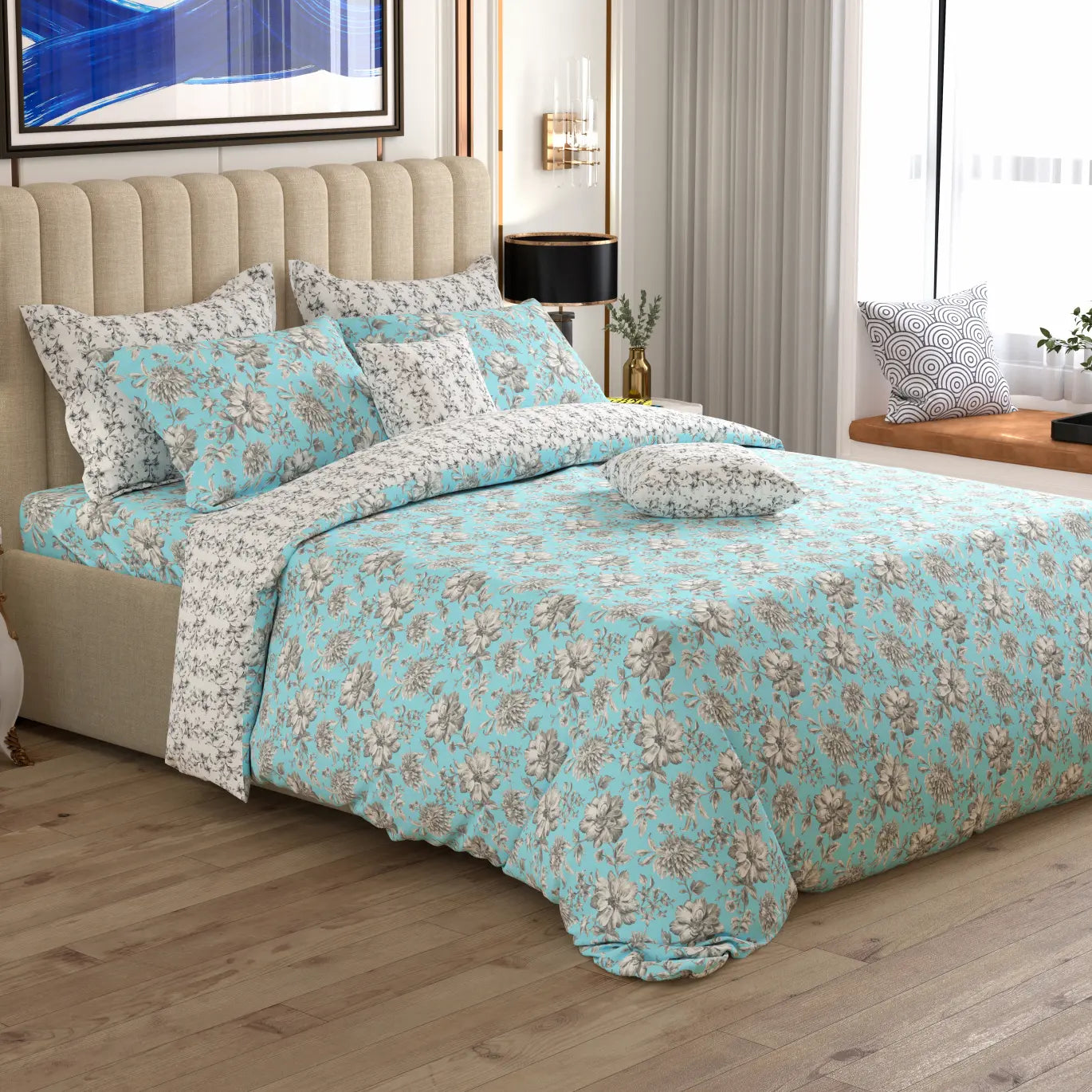 Xara 8 pcs king reversible quilt cover set bedsheet 8985-86
