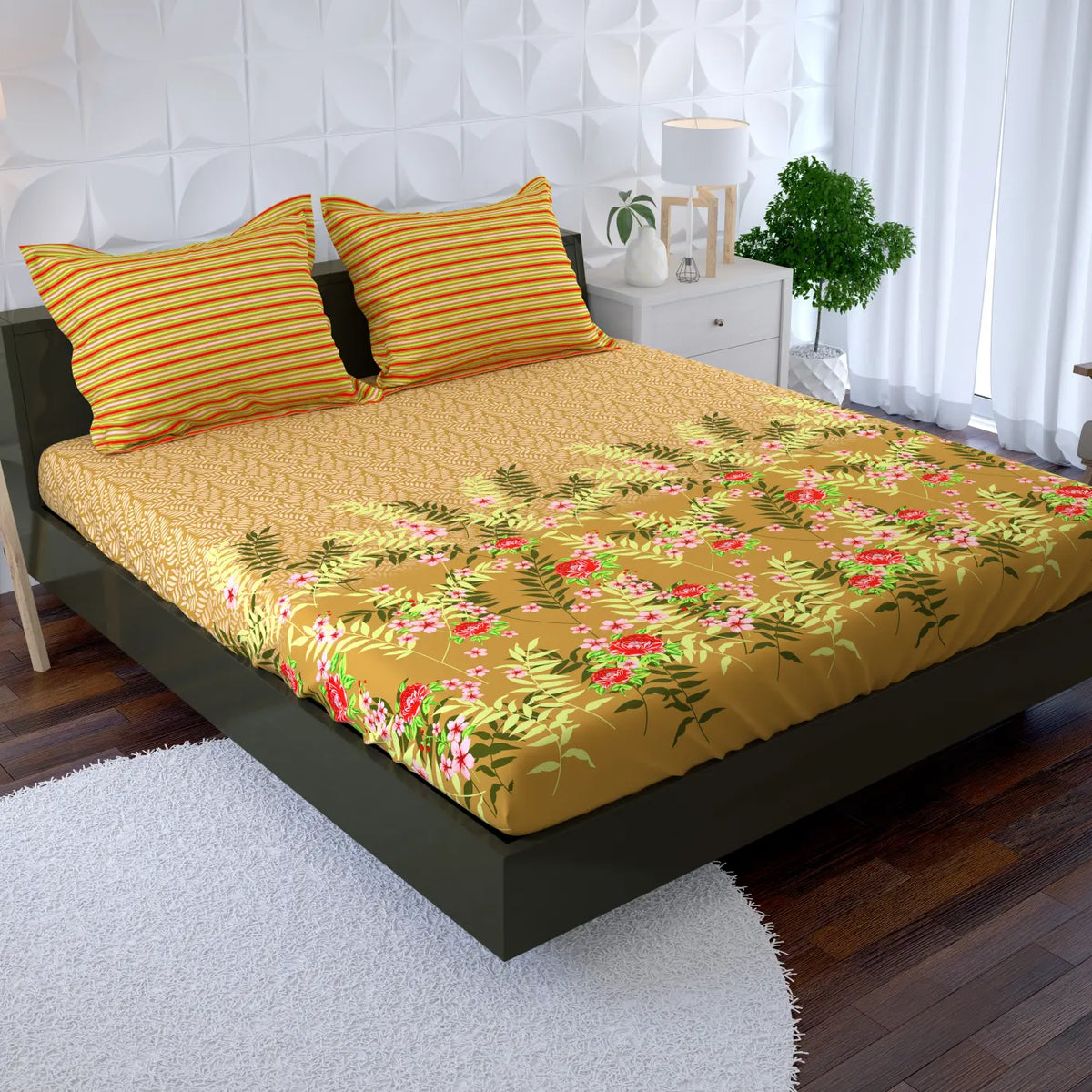 RUSTIC FLORAL Xara Fitted Bed Sheet Set