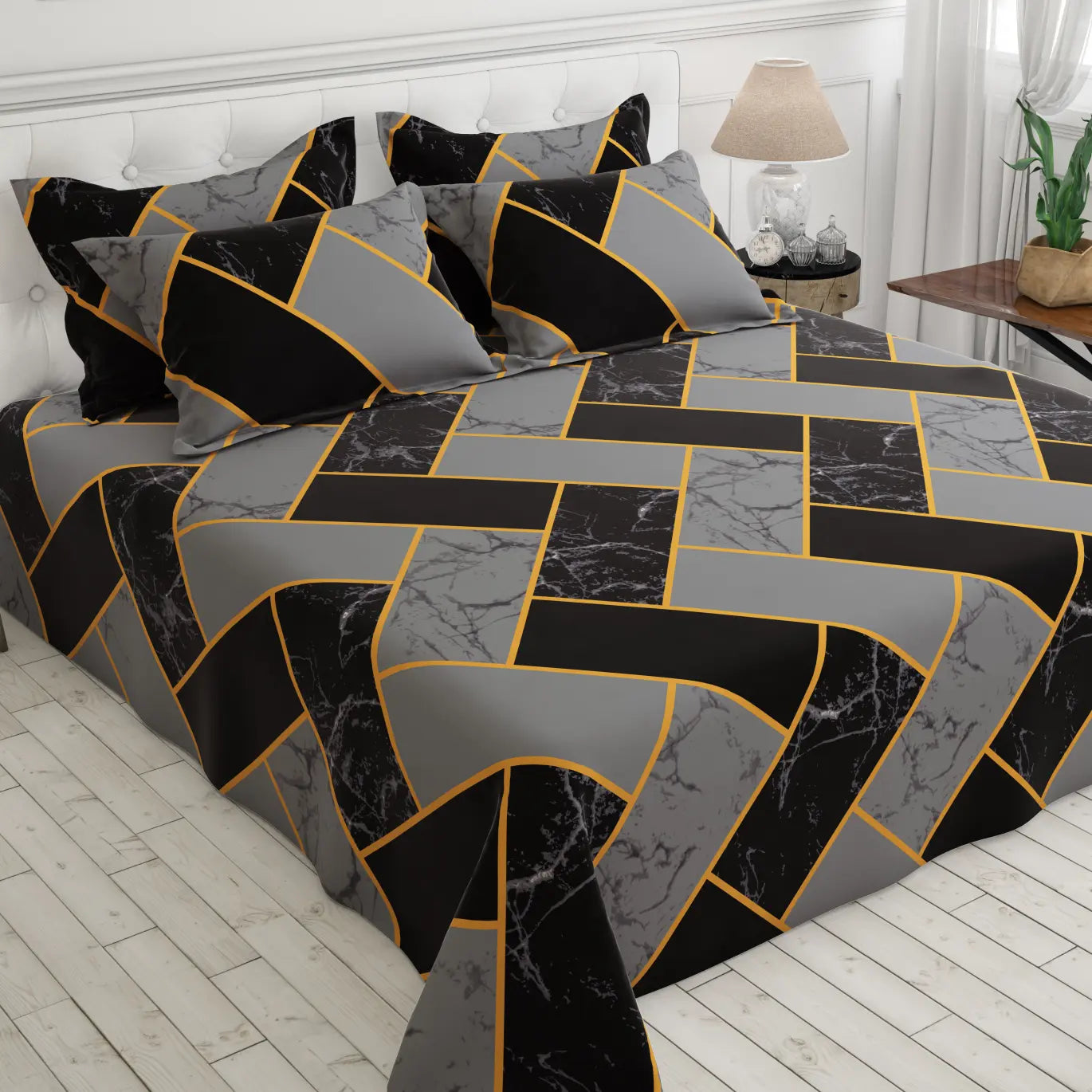 Sateen Bed Sheet Set - 8995 (Grey)