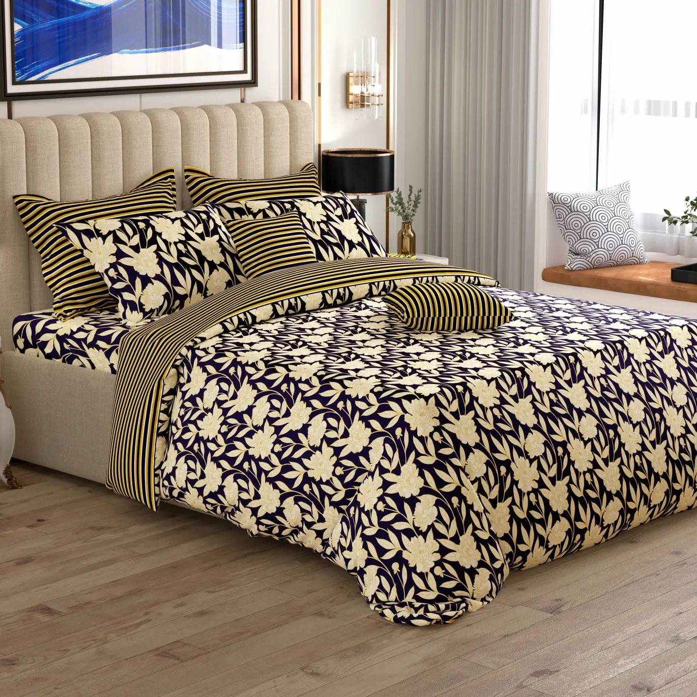 Xara 8 pcs king reversible quilt cover set bedsheet 8997-8734