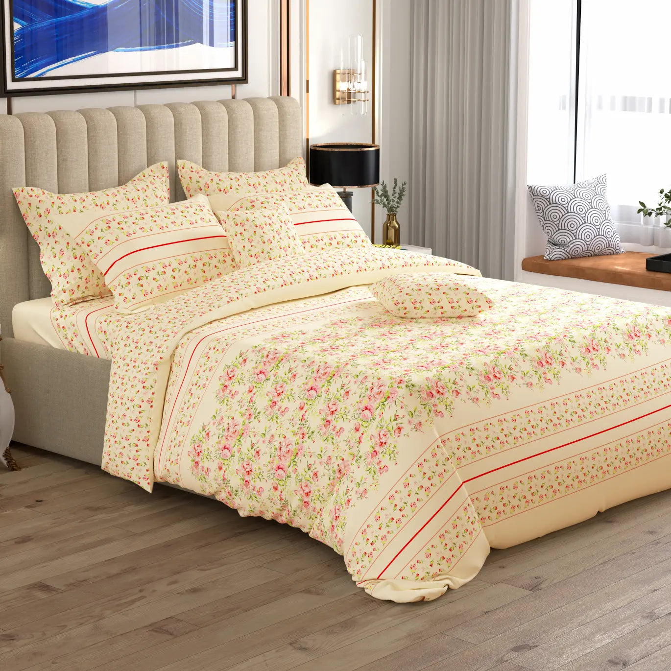 Xara 8 pcs king reversible quilt cover set bedsheet 8998-99