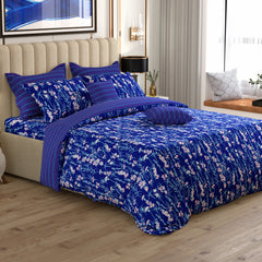 BLUE BLOOM Xara 8 Pcs King Reversible Quilt Cover Set Bedsheet