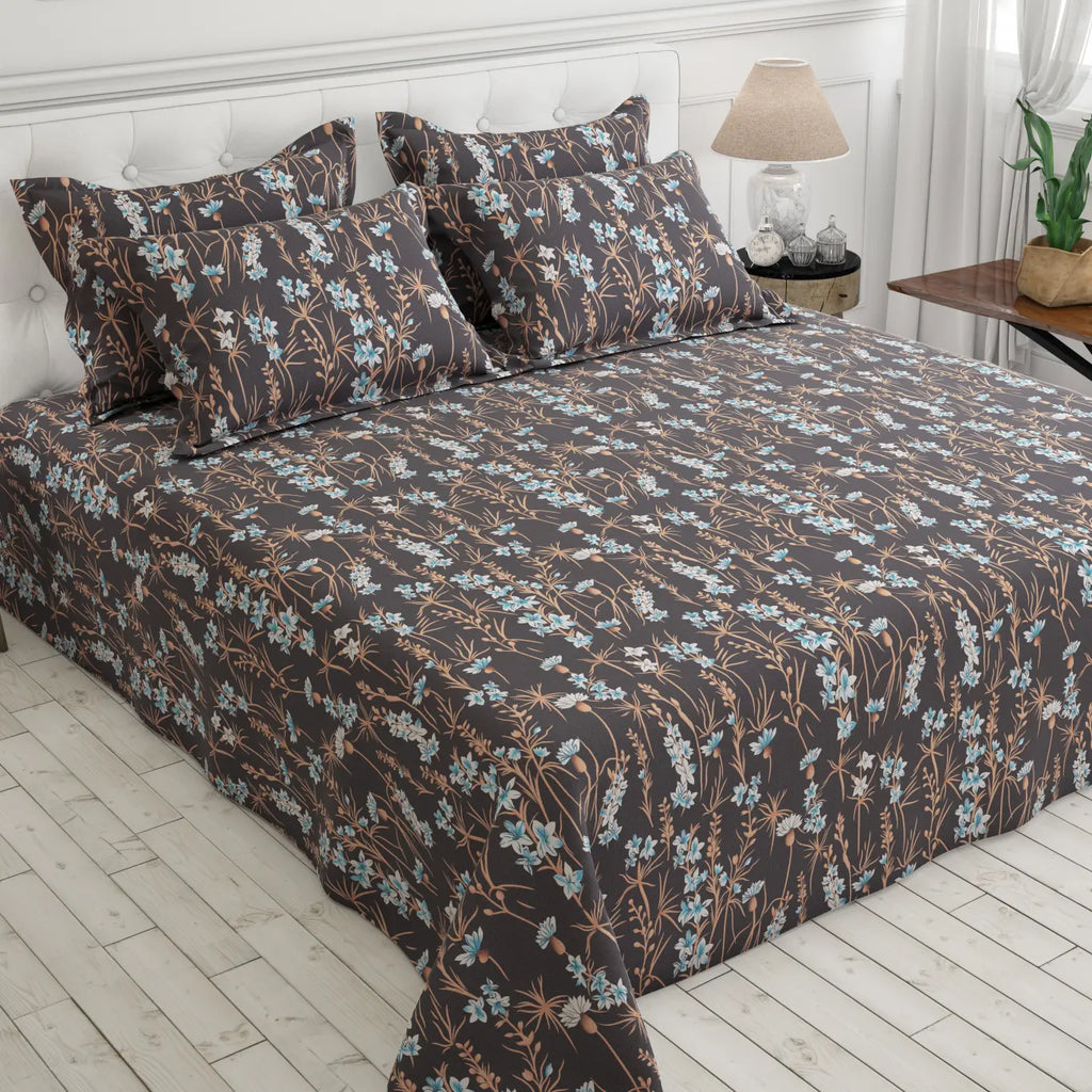 DARK FLORAL SATEEN BED SHEET