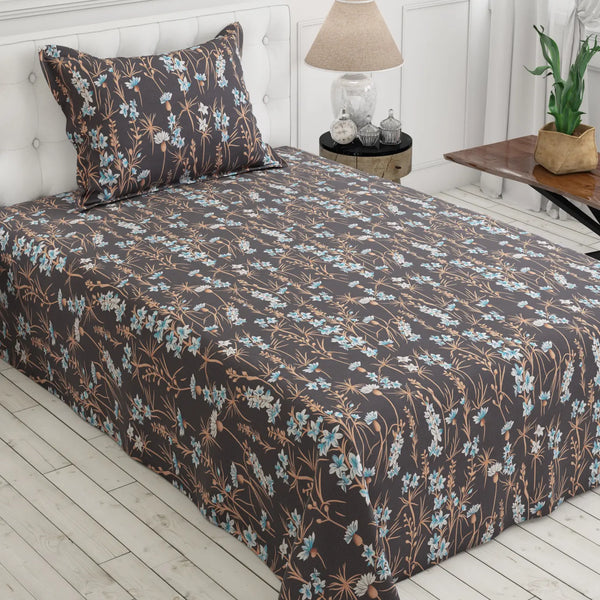 DARK FLORAL SATEEN BED SHEET