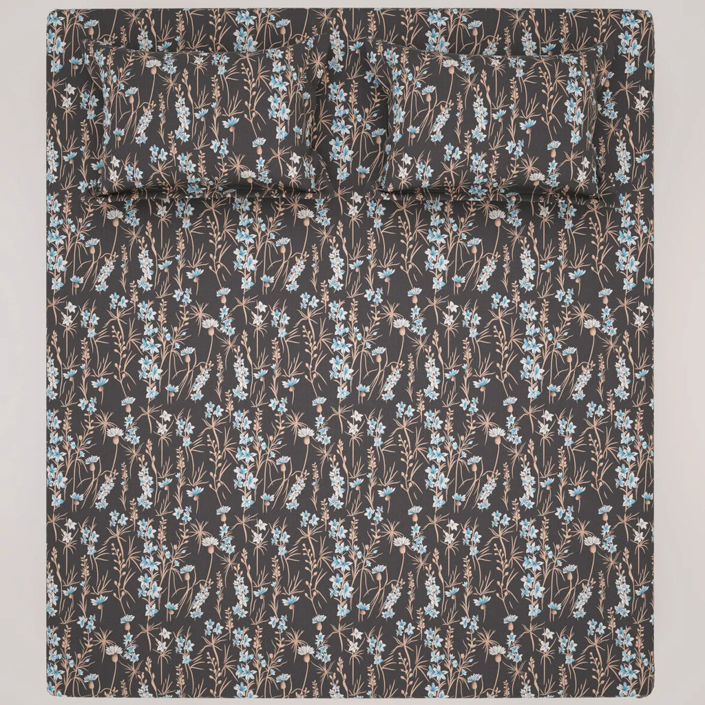 DARK FLORAL SATEEN BED SHEET