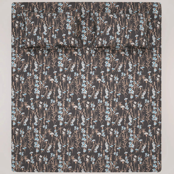 DARK FLORAL SATEEN BED SHEET