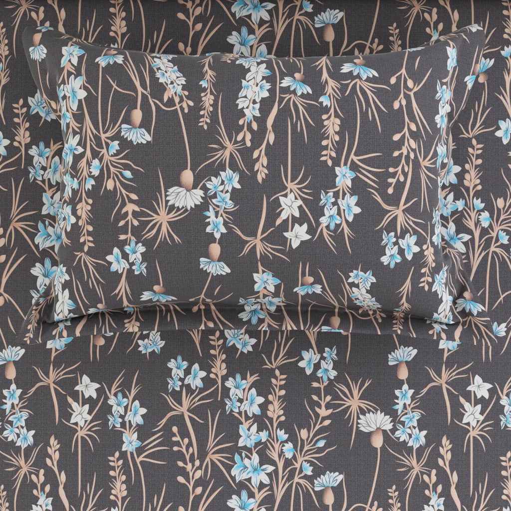 DARK FLORAL SATEEN BED SHEET