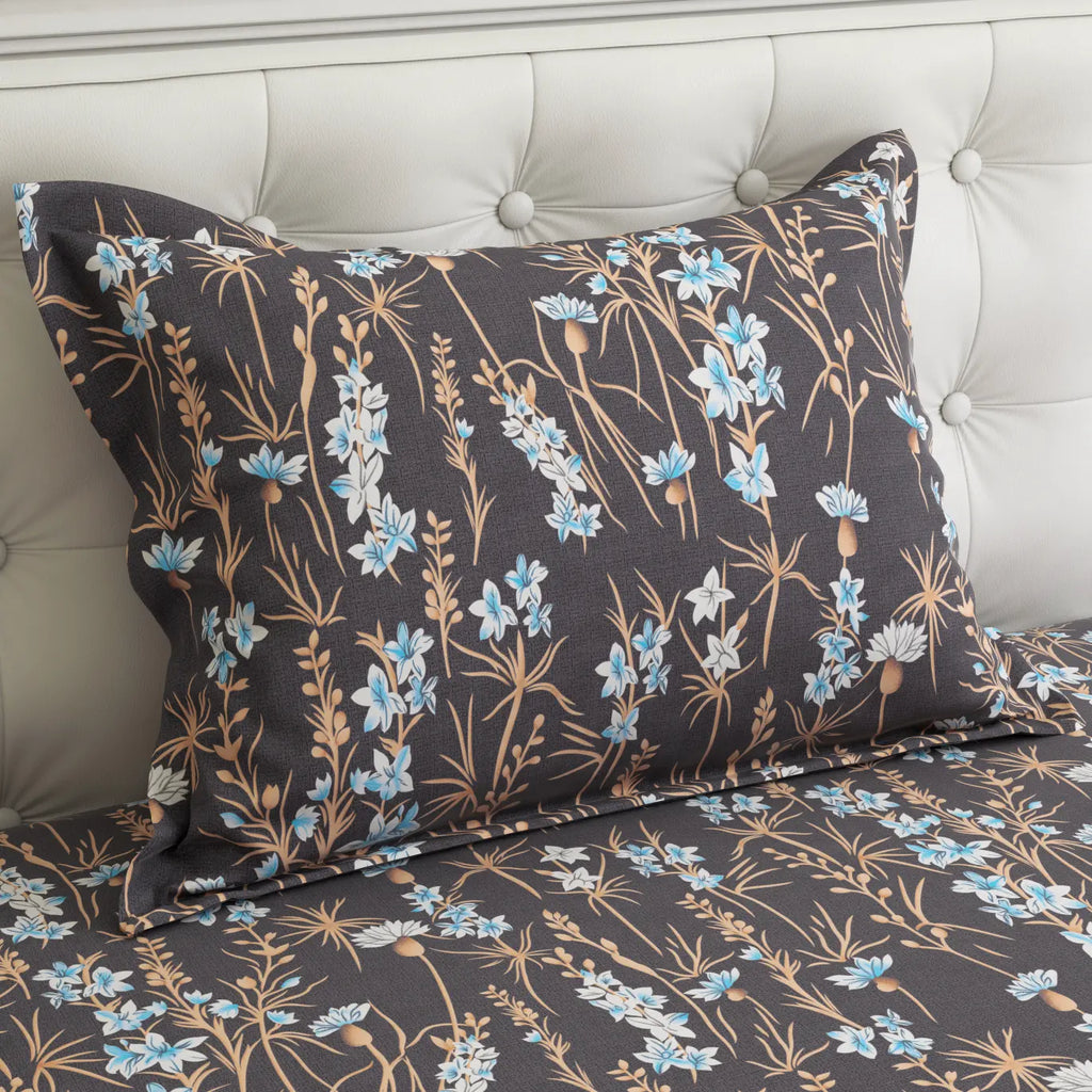 DARK FLORAL SATEEN BED SHEET