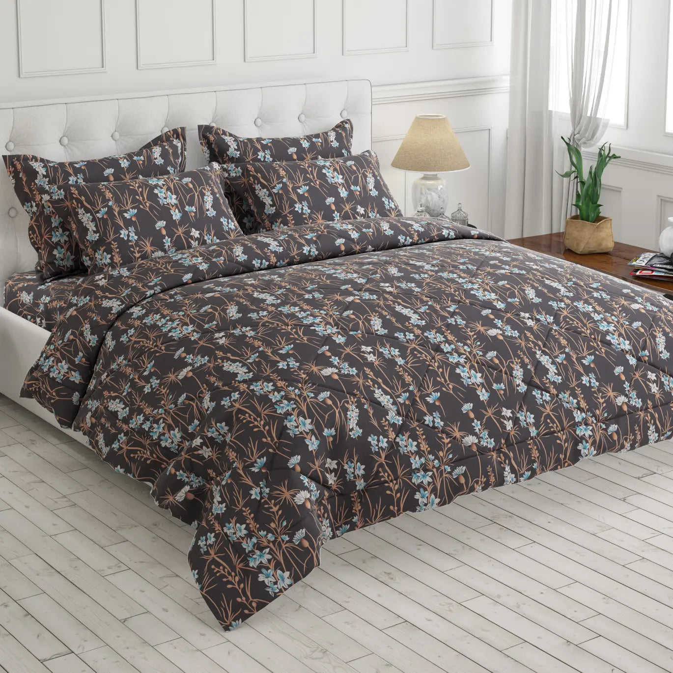 Sateen 6-pcs comforter set 9002 (Grey)