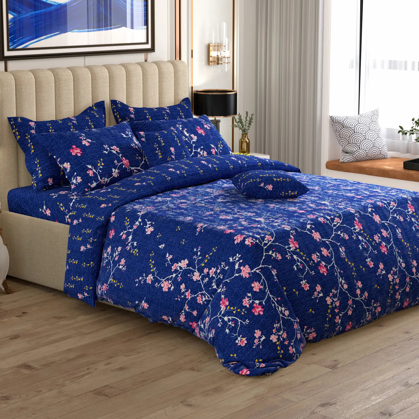 Xara 8 pcs king reversible quilt cover set bedsheet 9007-08