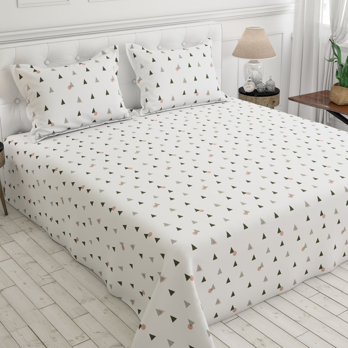 WHITE AURA Sateen Bed Sheet Set