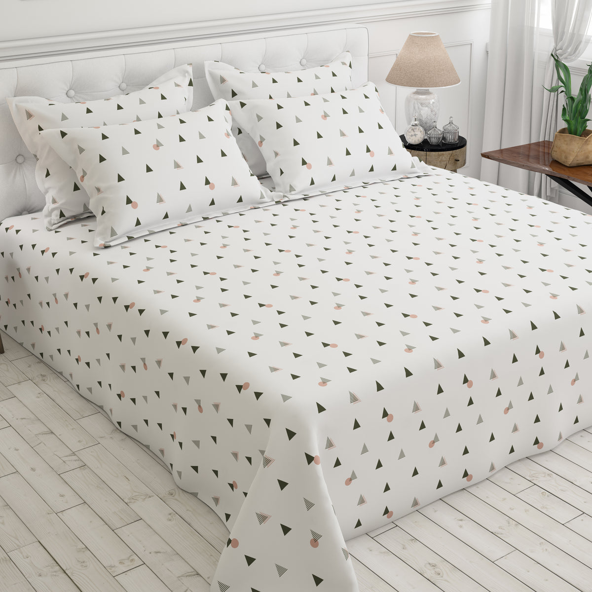WHITE AURA Sateen Bed Sheet Set