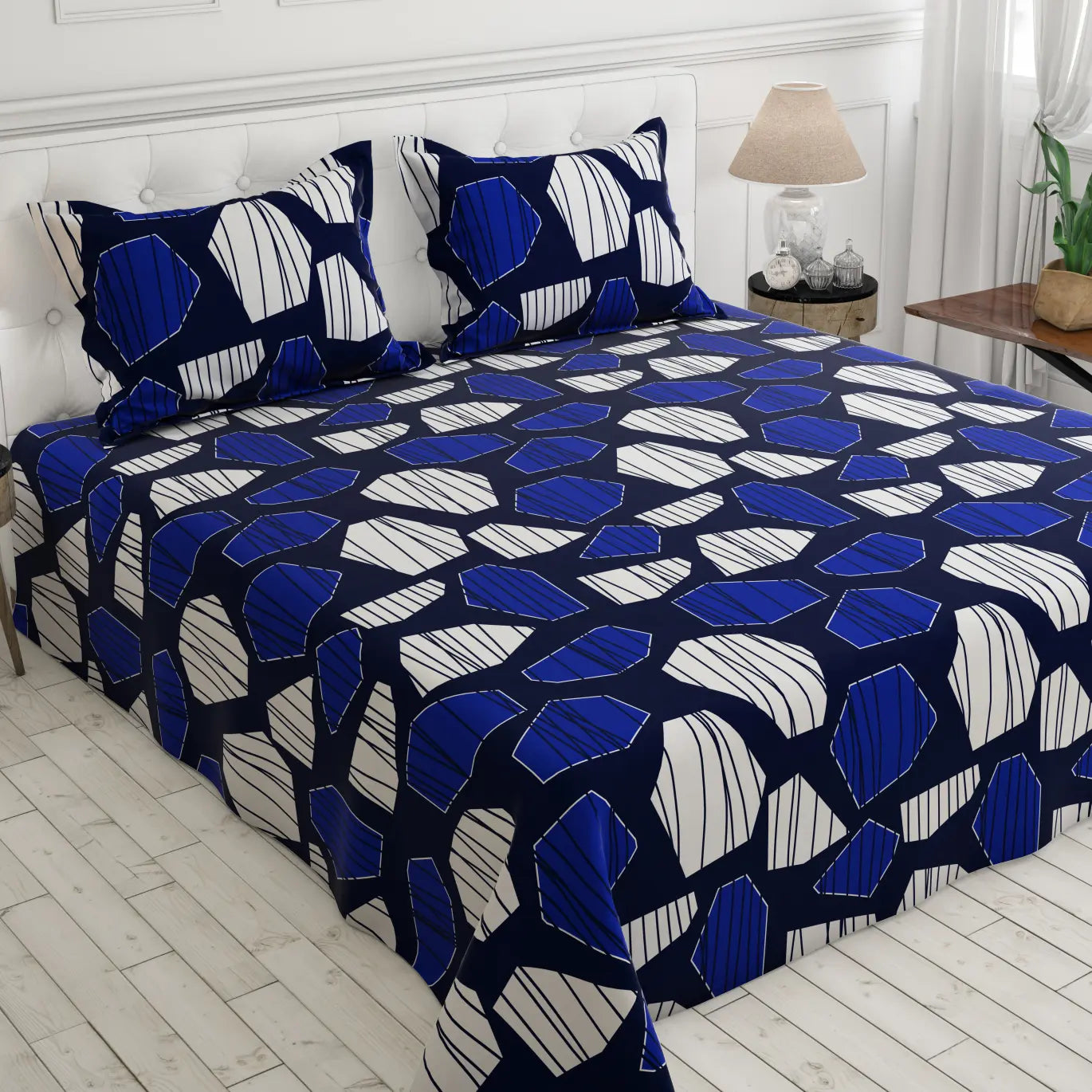 Sateen Bed Sheet Set - 9081 (Blue)
