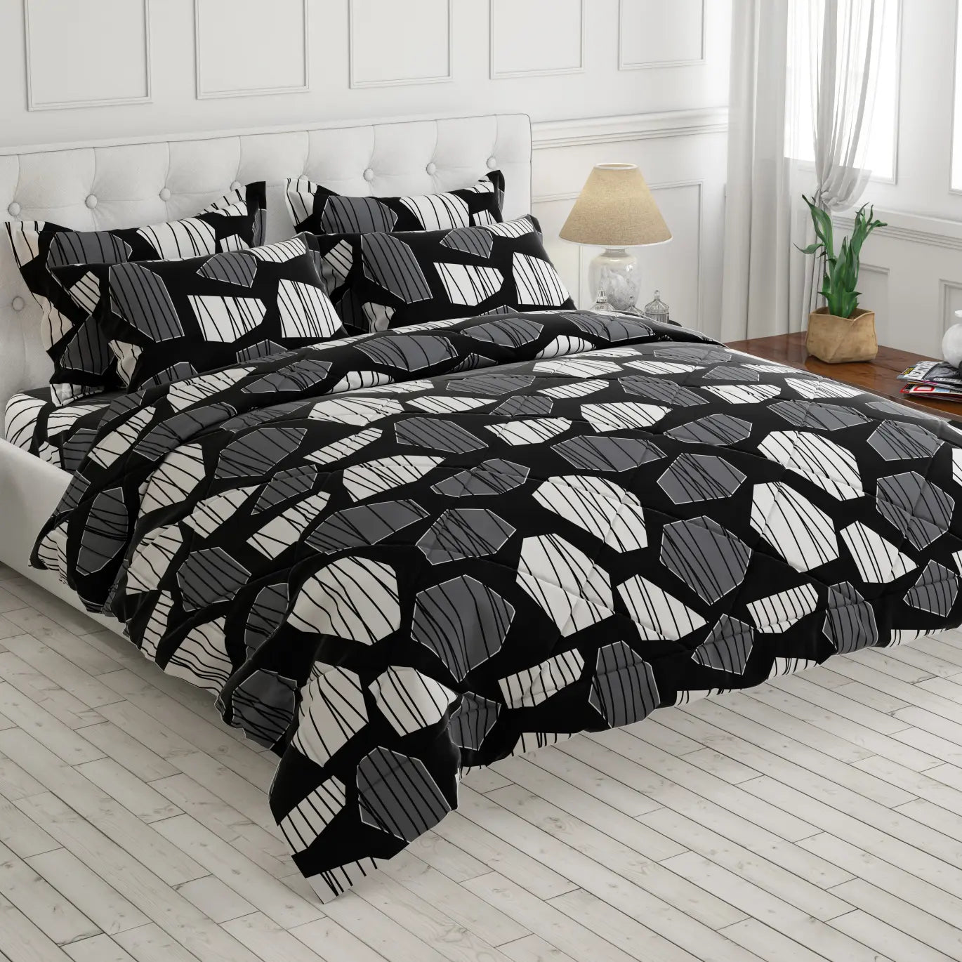 Sateen 6-pcs comforter set 9081 (Grey)