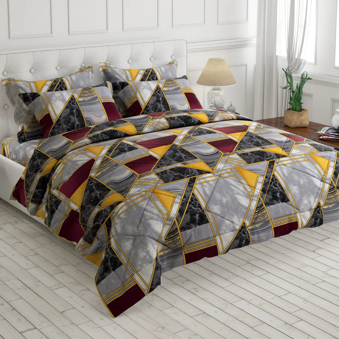 Sateen 6-pcs comforter set 9086 (Grey)