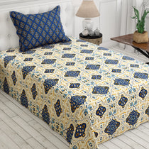 Cream & Navy Medallion Xara Bed Sheet Set