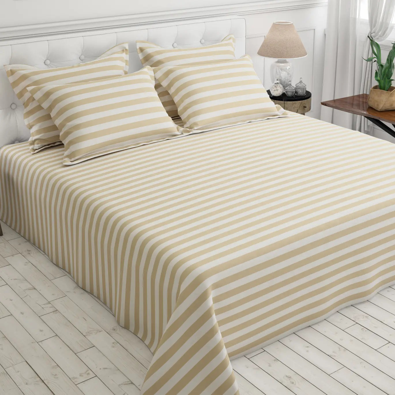 CLASSIC BEIGE STRIPE Sateen Bed Sheet Set