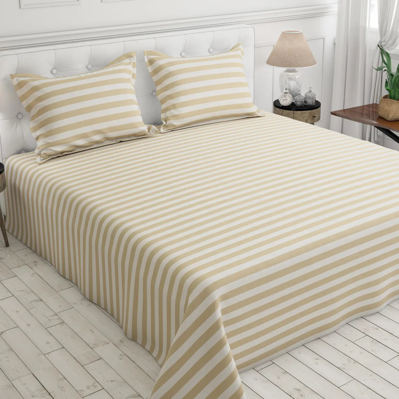 CLASSIC BEIGE STRIPE Sateen Bed Sheet Set