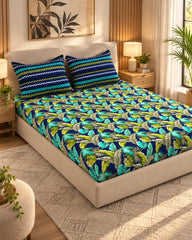 AQUA AND LIME FERN PRINT Xara Fitted Bed Sheet Set