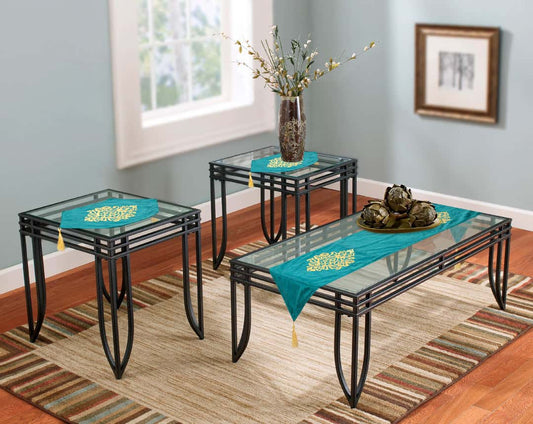 Velvet lazer 3pcs runner set (Teal)