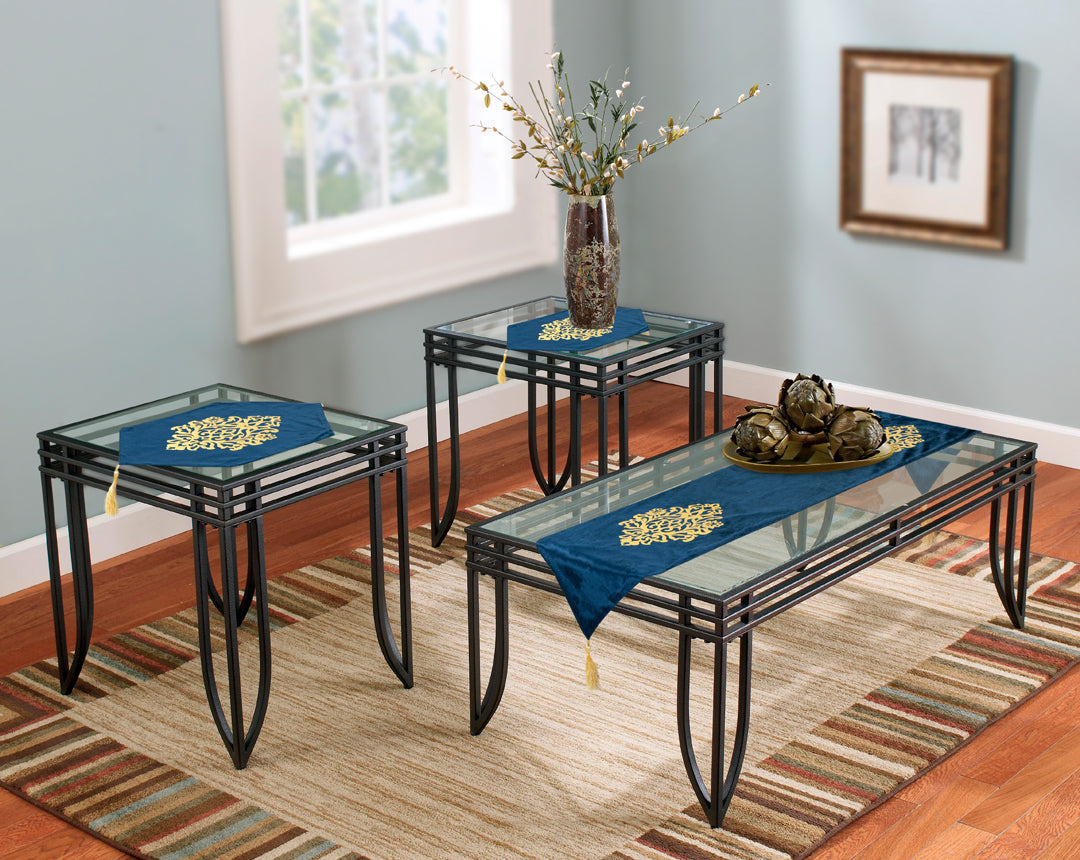 Velvet lazer 3pcs runner set (Blue)