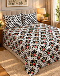 Black Floral Trellis Xara Bed Sheet Set