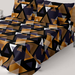 Black Geometric Sateen Bed Sheet Set - 8280