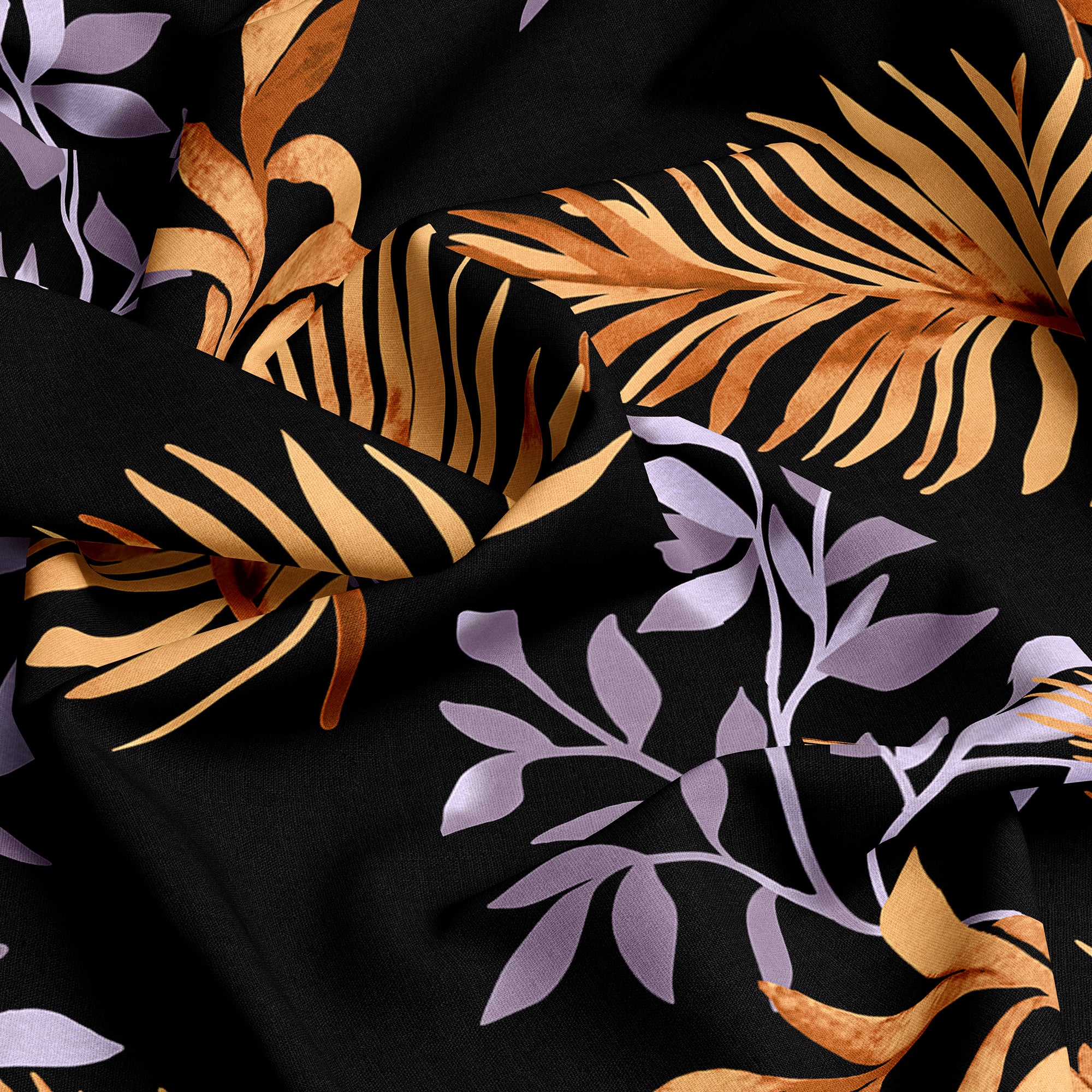 Black Leaves Sateen Bed Sheet Set - 6452(B)