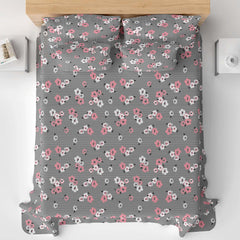 Black White Floral Sateen Bed Sheet Set - 5902