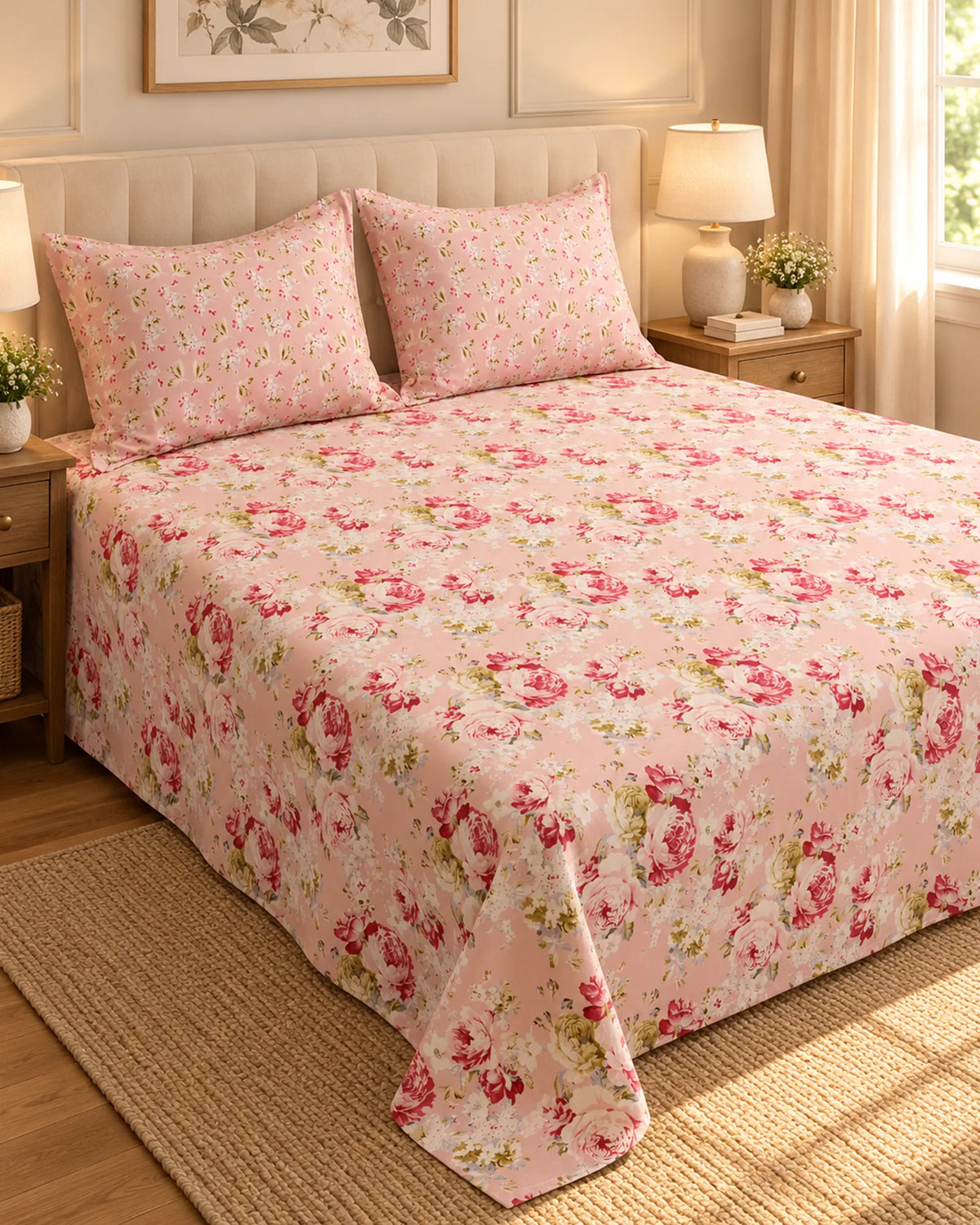 Blush Pink Rose Floral Xara Bed Sheet Set