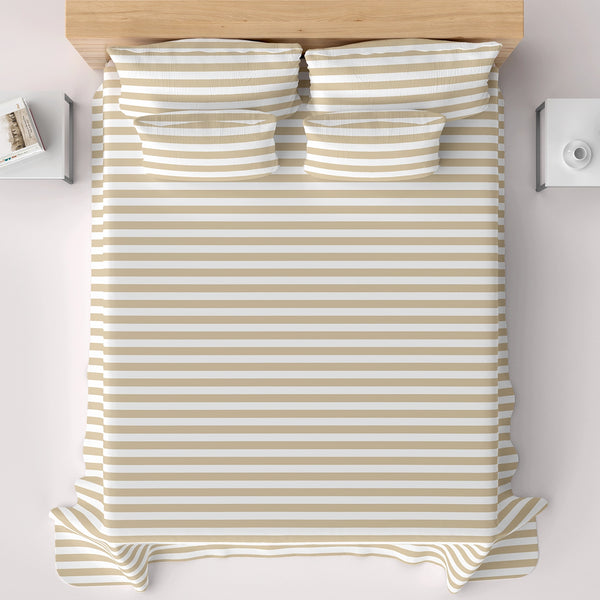 CLASSIC BEIGE STRIPE Sateen Bed Sheet Set