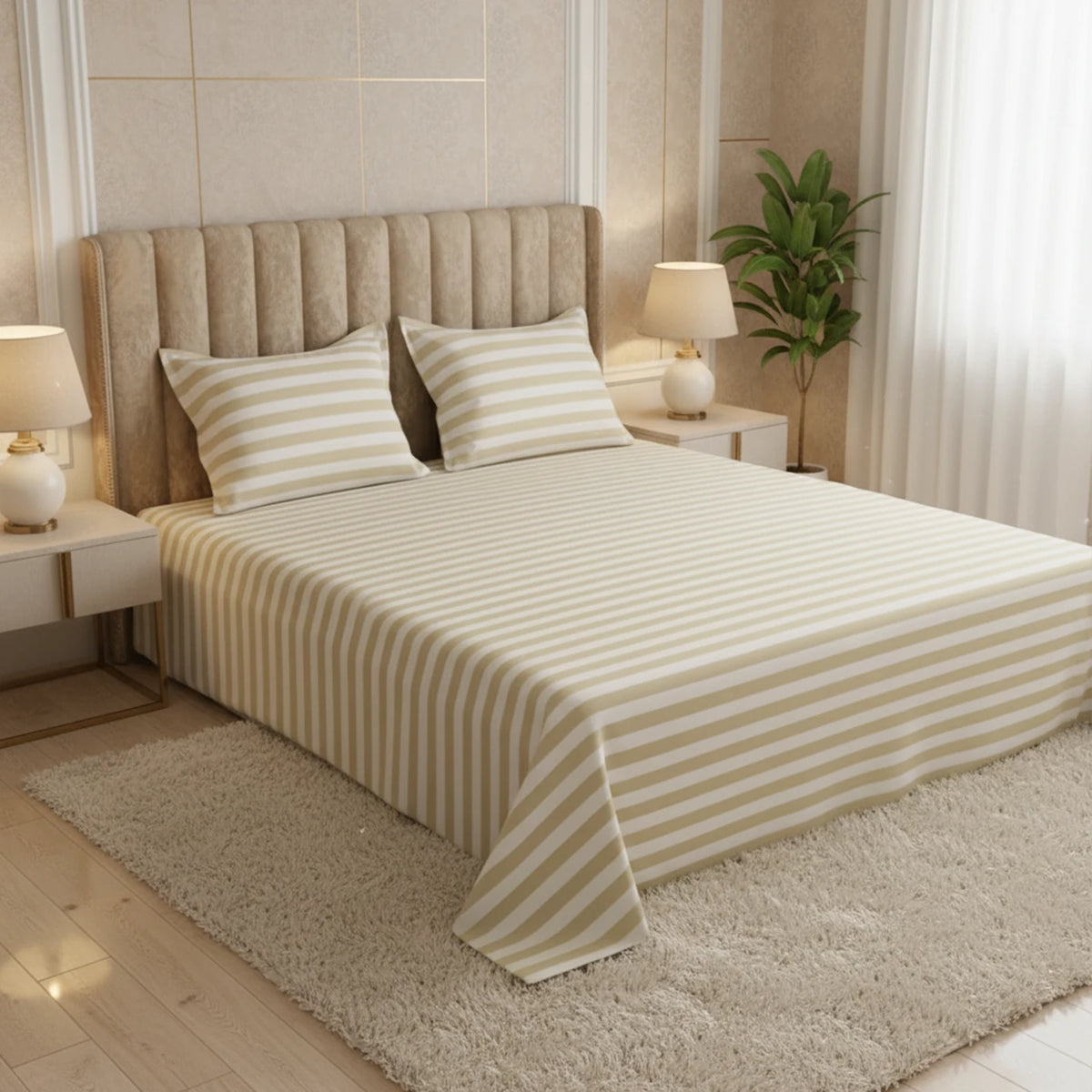 CLASSIC BEIGE STRIPE Sateen Bed Sheet Set