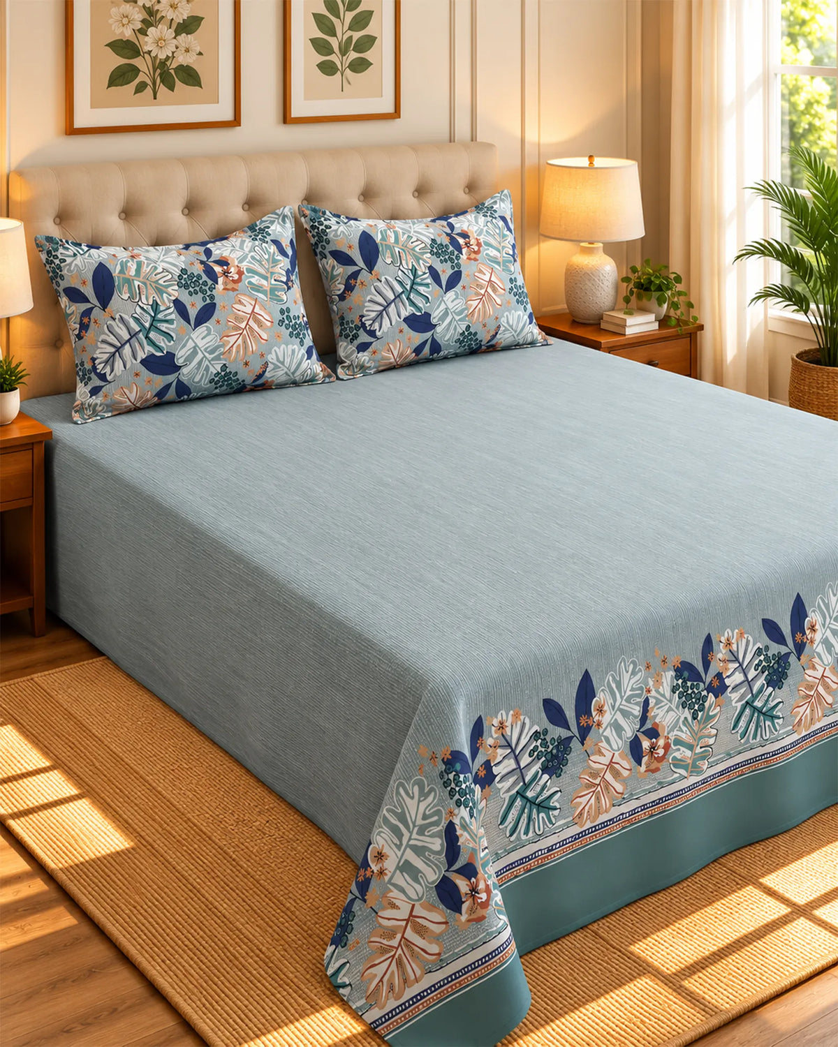 COASTAL FLORA SATEEN BED SHEET
